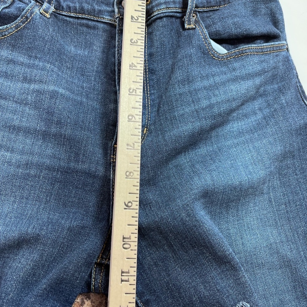 Levi’s 724 High Rise Straight Jeans Stretch Women's 32 Blue Frayed Hem Dark Wash - Picture 10 of 10